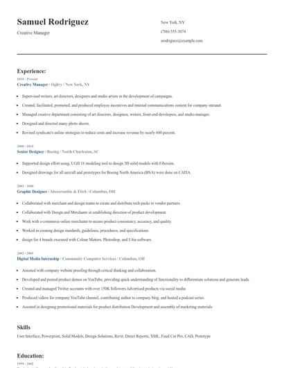 Creative Manager Resume