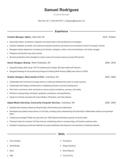 Creative Manager Resume