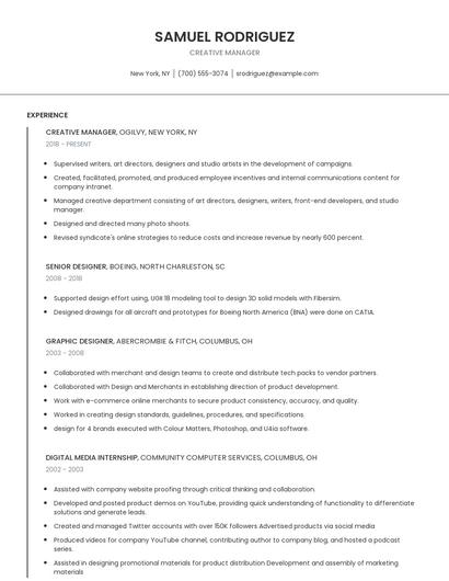 Creative Manager Resume