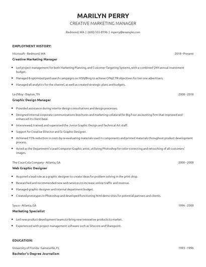 Creative Marketing Manager Resume