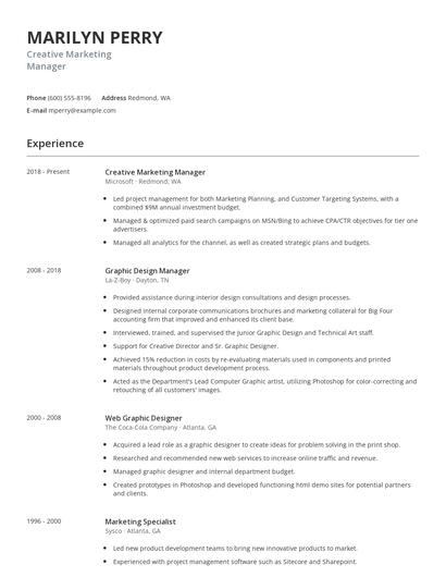Creative Marketing Manager Resume
