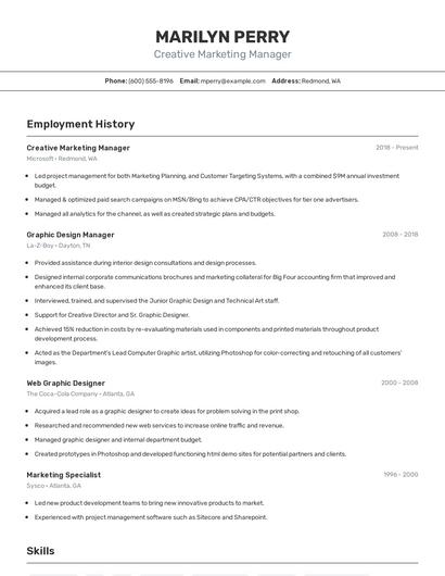 Creative Marketing Manager Resume