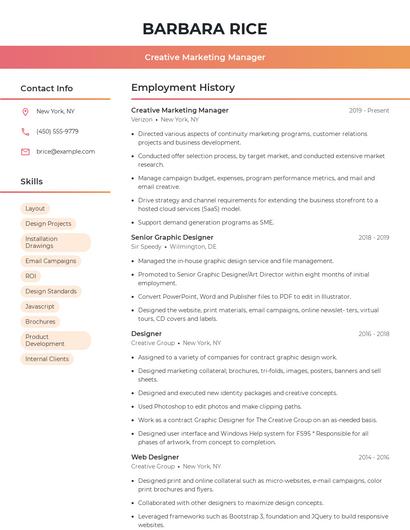 Creative Marketing Manager Resume