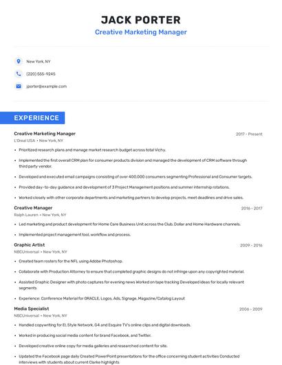 Creative Marketing Manager Resume