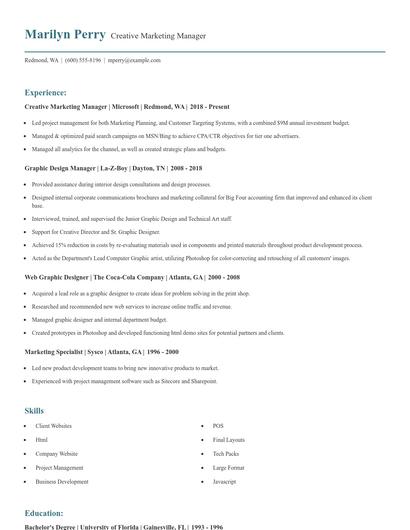Creative Marketing Manager Resume