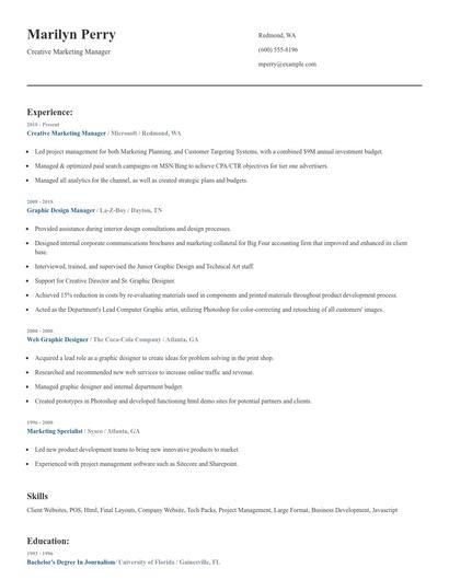 Creative Marketing Manager Resume