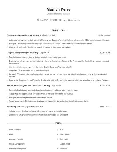Creative Marketing Manager Resume