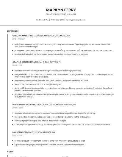 Creative Marketing Manager Resume