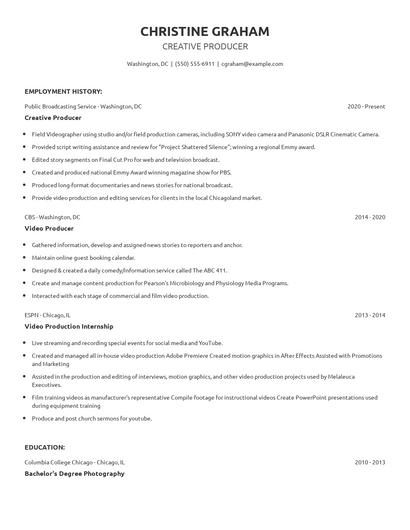 Creative Producer Resume