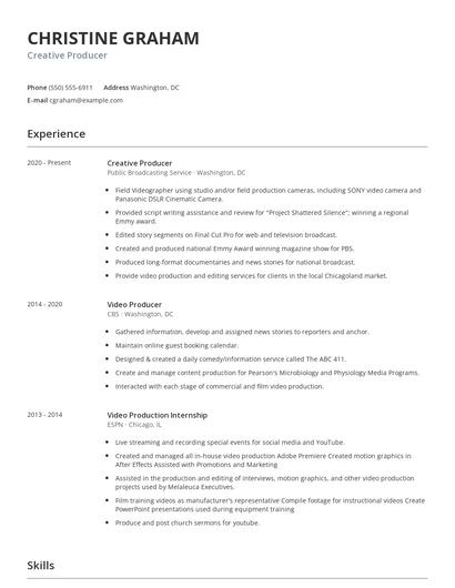 Creative Producer Resume