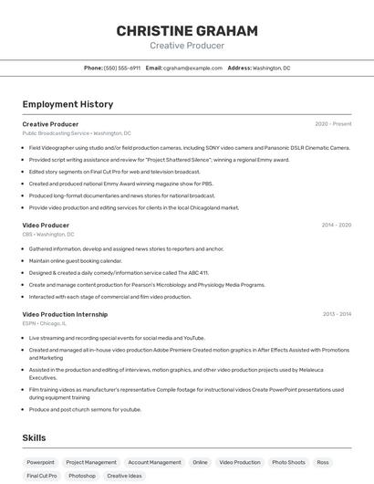 Creative Producer Resume