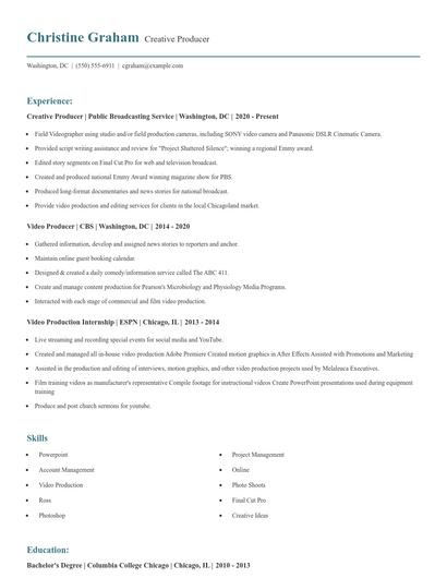 Creative Producer Resume