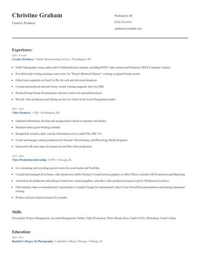 Creative Producer Resume