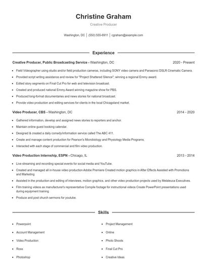 Creative Producer Resume