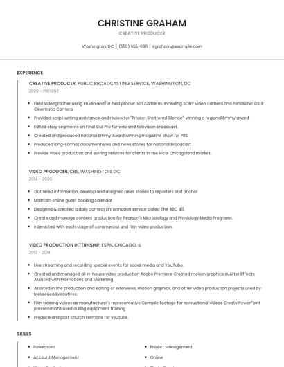 Creative Producer Resume