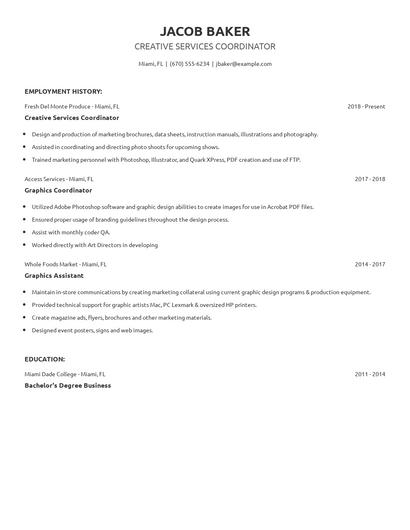 Creative Services Coordinator Resume