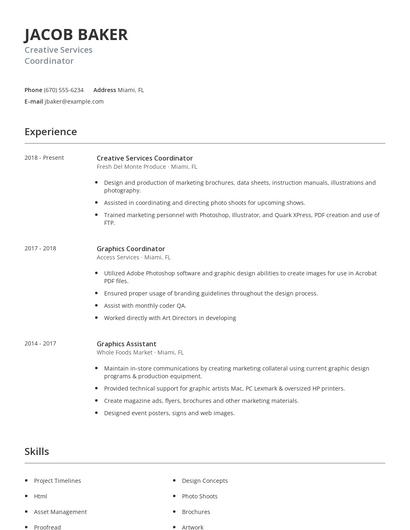 Creative Services Coordinator Resume