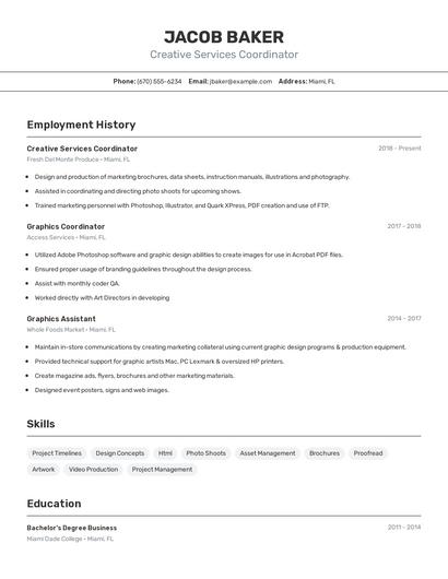 Creative Services Coordinator Resume
