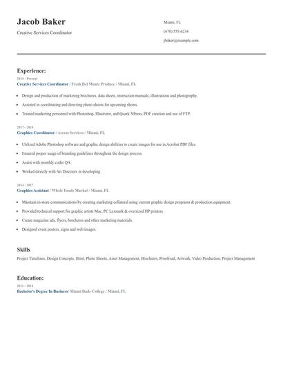 Creative Services Coordinator Resume