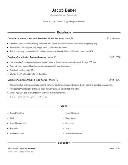 Creative Services Coordinator Resume