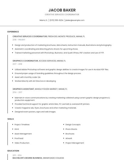 Creative Services Coordinator Resume