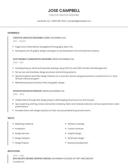 Creative Services Designer Resume