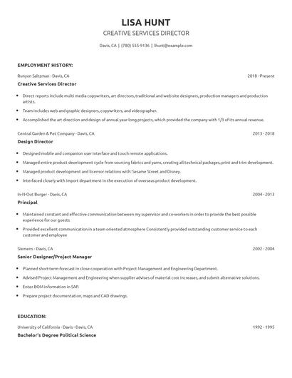 Creative Services Director Resume