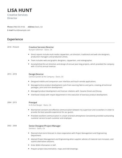 Creative Services Director Resume
