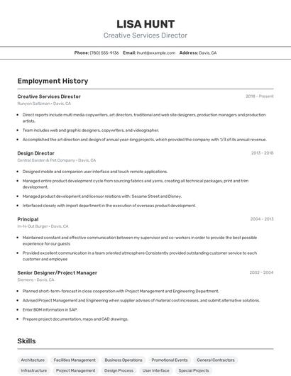 Creative Services Director Resume