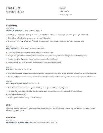 Creative Services Director Resume