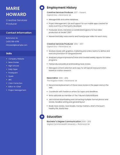 Creative Services Producer Resume