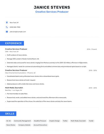 Creative Services Producer Resume