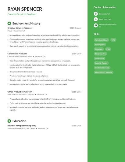 Creative Services Producer Resume