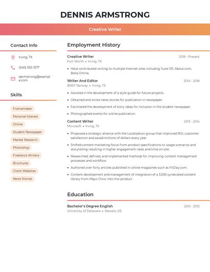 Creative Writer Resume
