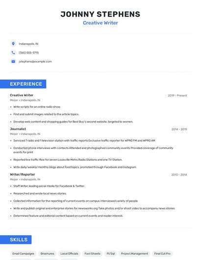 Creative Writer Resume