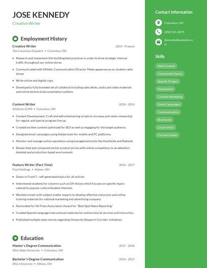 Creative Writer Resume