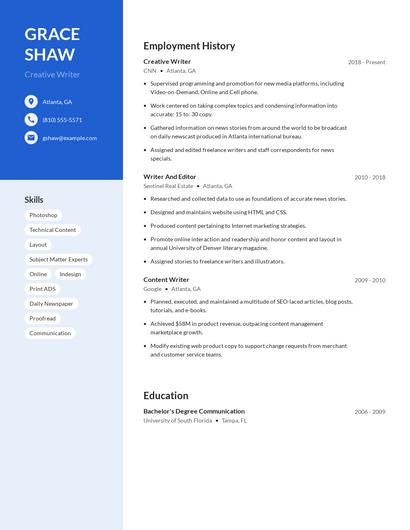 Creative Writer Resume