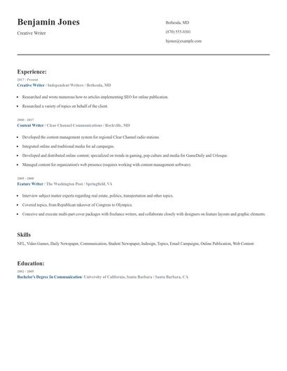 Creative Writer Resume