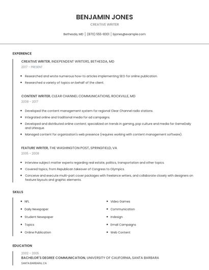 Creative Writer Resume