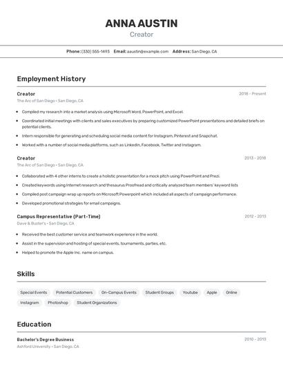 Creator Resume