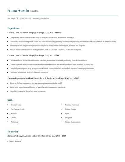 Creator Resume