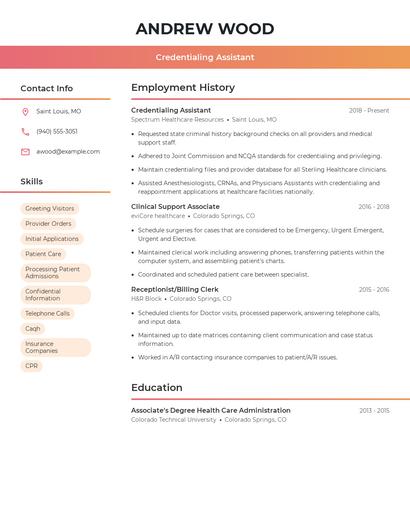 Credentialing Assistant Resume