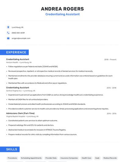 Credentialing Assistant Resume