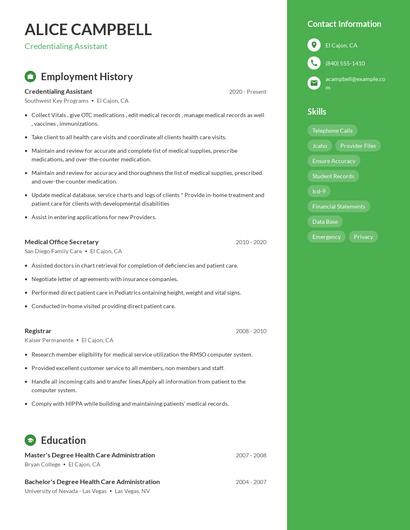 Credentialing Assistant Resume