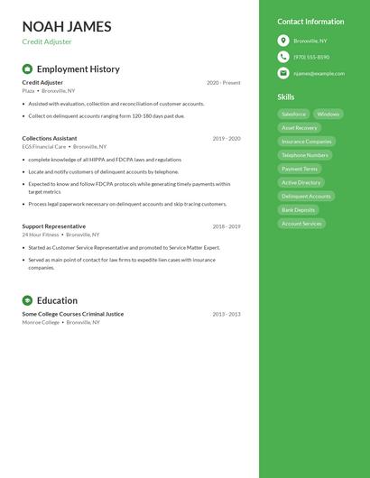 Credit Adjuster Resume