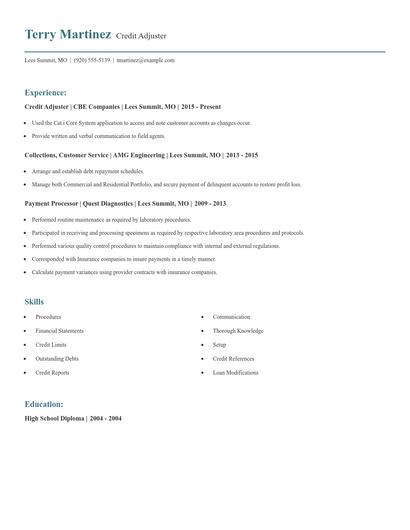Credit Adjuster Resume