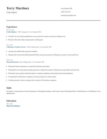 Credit Adjuster Resume