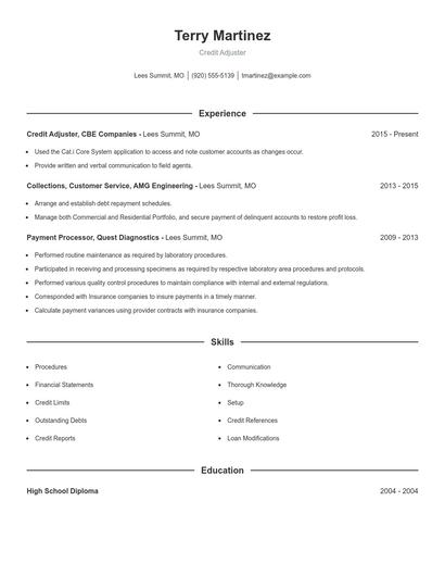 Credit Adjuster Resume