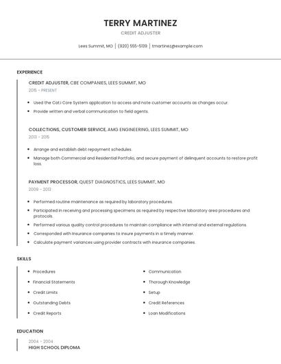Credit Adjuster Resume
