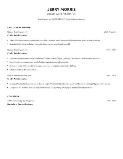 Credit Administrator Resume